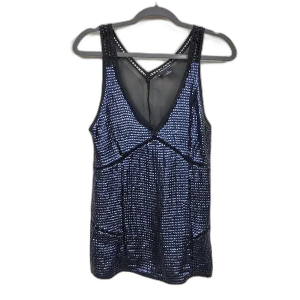 Trouve Metallic Sequin Tank Top Womens Size XS Black V Neck Sheer Back Party